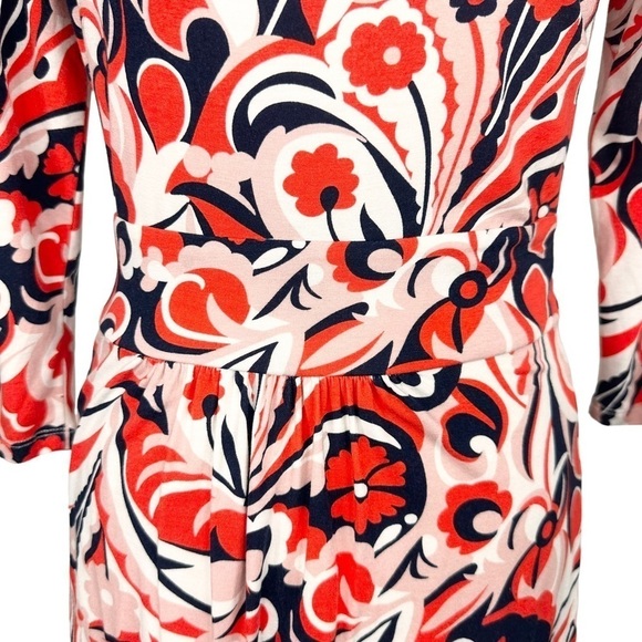 Boden mini dress tunic t-shirt dress navy blue orangey-red pink print tie belt 6 - Picture 9 of 16